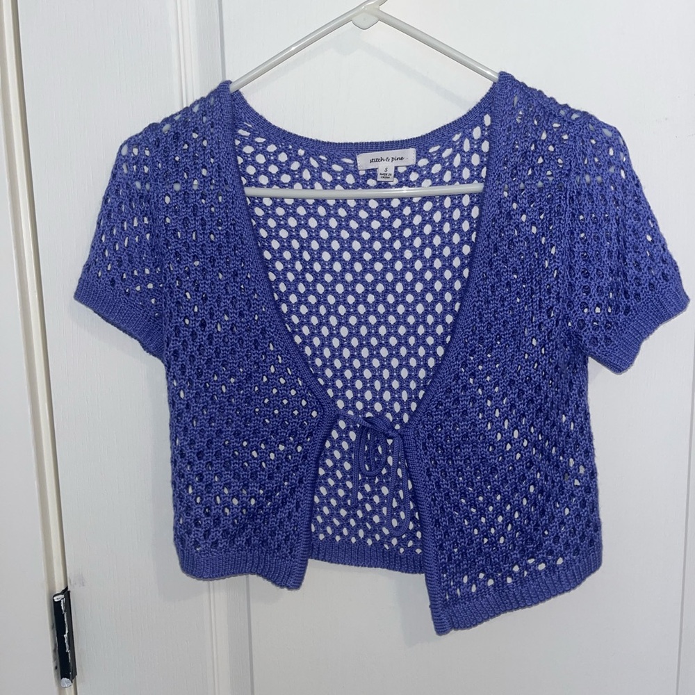 Purple Knit Cropped Cardigan